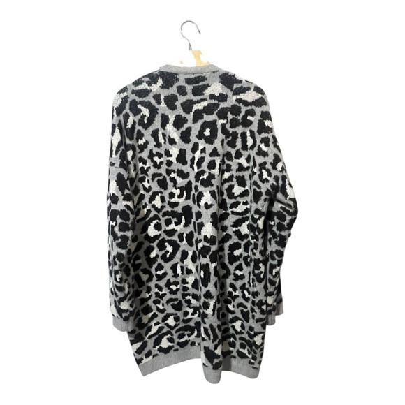 Lumiere Cardigan Women's Medium Sweater Leopard Animal Open Front Black Grey - Picture 3 of 7
